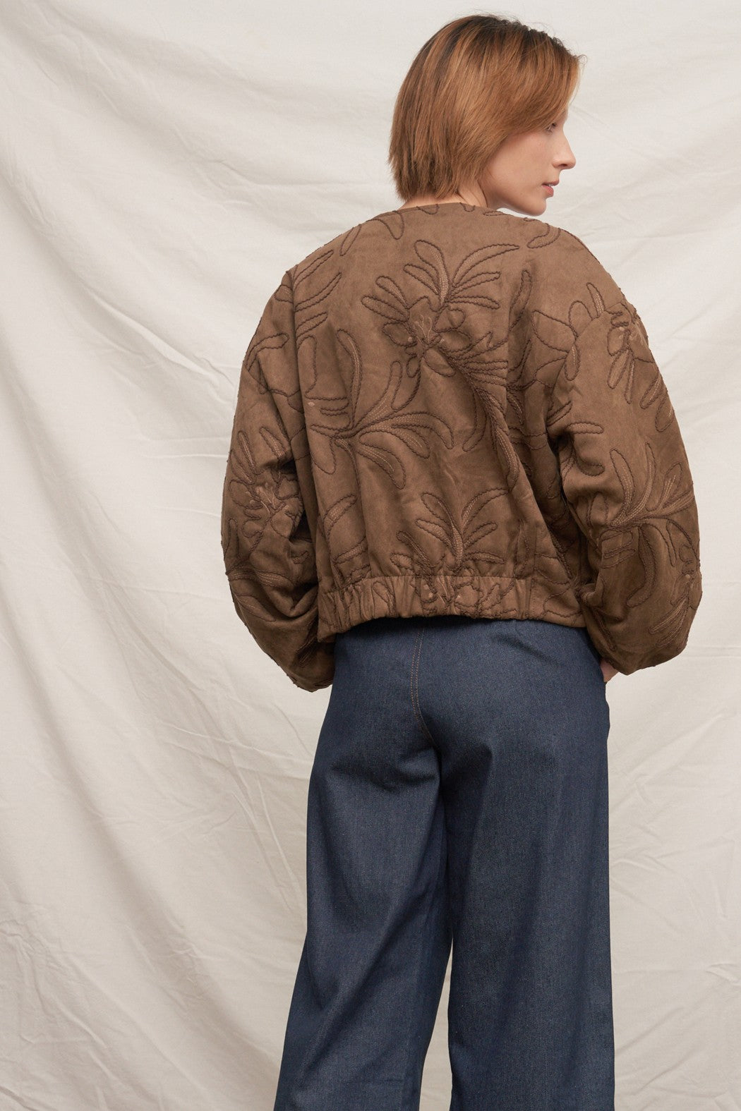 Floral Embroidered Bomber Jacket Khaki