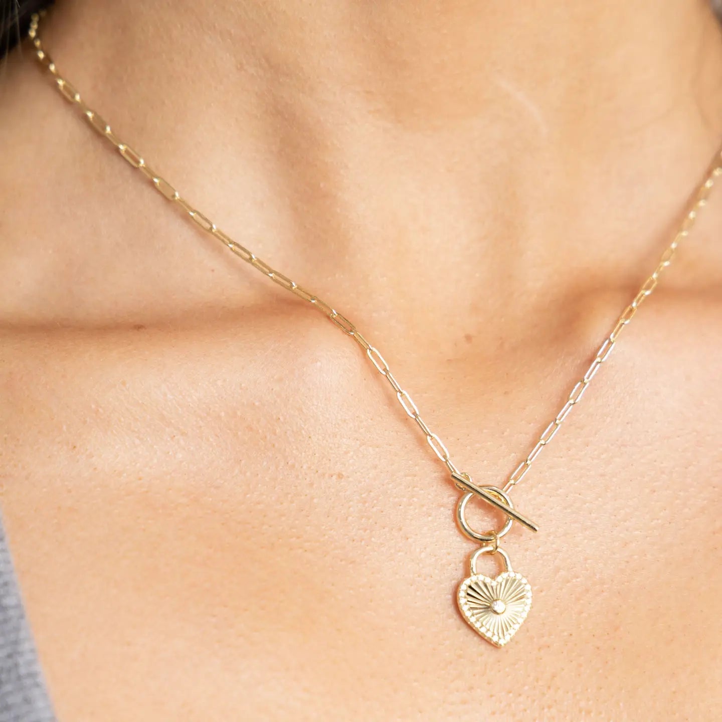 Heart Locked Toggle Necklace Gold