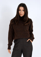 Louis Mock Neck Pullover Sweater Brown Melange