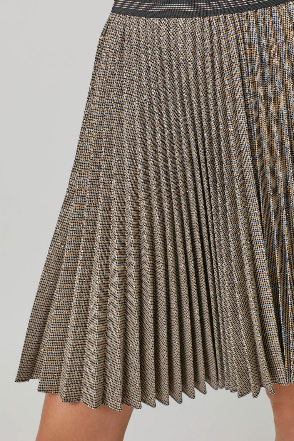 Pleated Mini Plaid Sparkle Skirt Mocha
