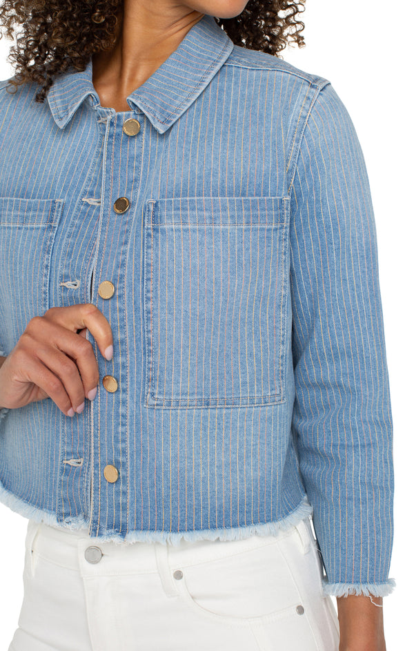 Fray Hem Cropped Jacket Sunset Stripe