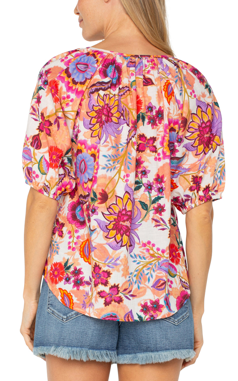 Printed Short Sleeve Shirred Blouse Floral Paradise Multi