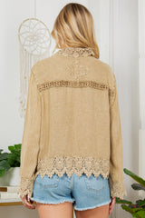 Mix Lace Details Crop Jacket Khaki Green