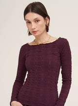Floral Pointelle Lettuce Edge Long Sleeve Top Raisin
