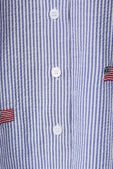 Stripe Flag Embroidered Button Down Shirt Navy White Stripe
