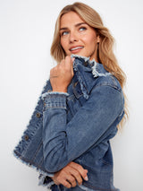 Fringe Edges Stretch Denim Jacket Medium Blue