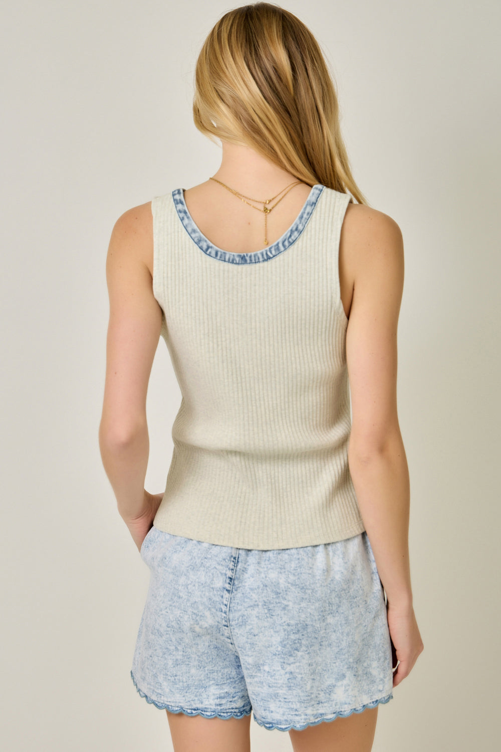 Henley Neck Washed Tank Oatmeal