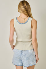 Henley Neck Washed Tank Oatmeal