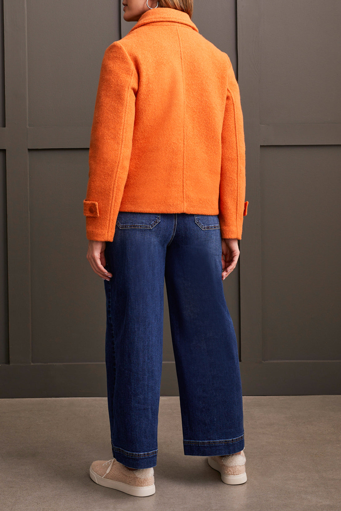 Boiled Wool Snap Button Peacoat Burnt Orange