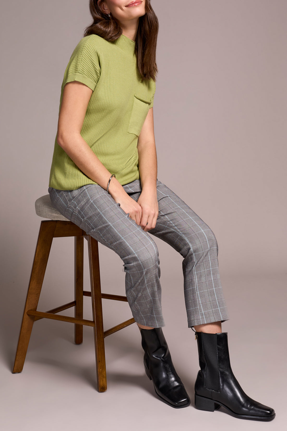 Single Pocket Short Sleeve Dolman Sweater Top Wasabi