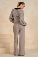 Contrast Drawstring Pants Taupe + Black