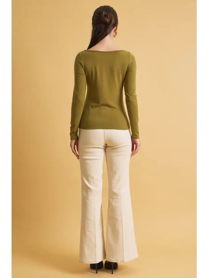 Ultra Soft Basic Boatneck Long Sleeve Tee Moss