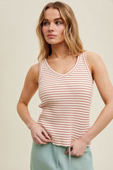 Stripped Rob Knit Vneck Tank Top Red + Cream