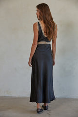 Vee Satin Maxi Dress Black