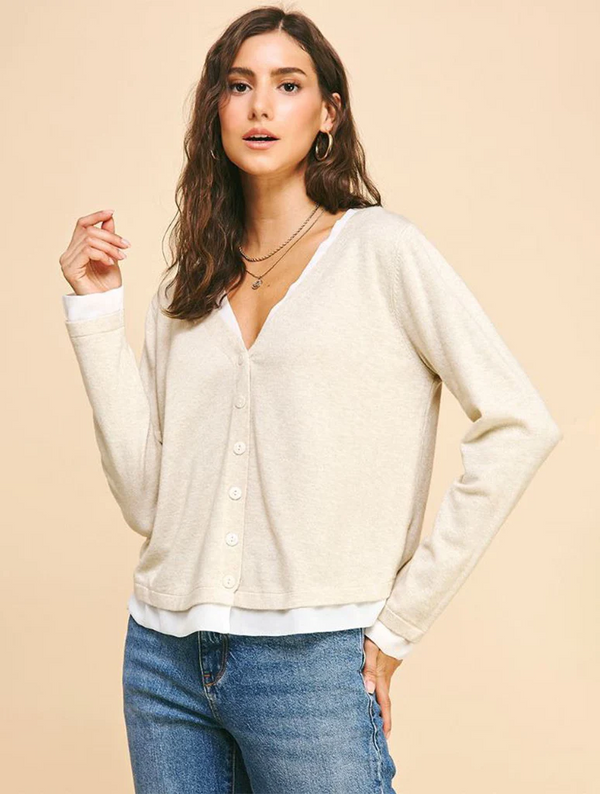 Buttoned Sweater Layered Top Oatmeal