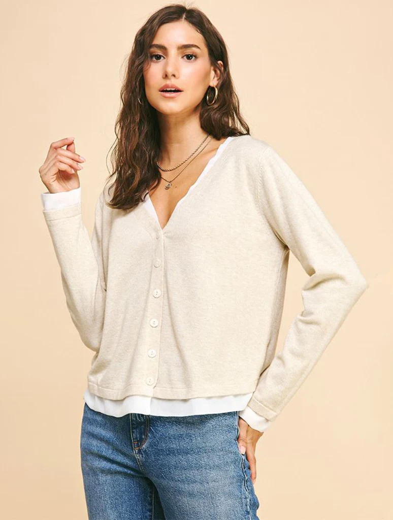 Buttoned Sweater Layered Top Oatmeal