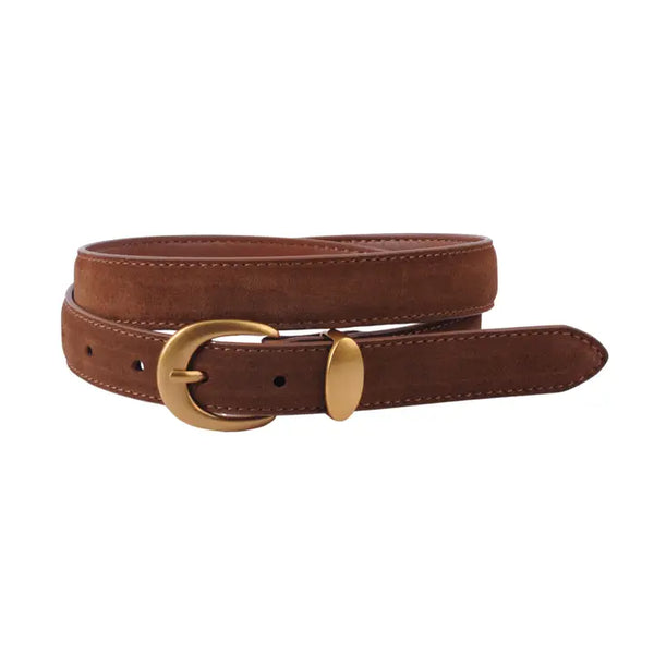 Curved Buckle Suede Belt Caramel
