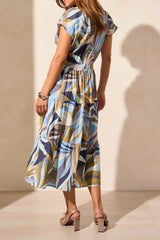 Printed Vneck Tiered Midi Dress Loden