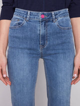 Stretch Cuffed Wide Leg Jeans Medium Blue