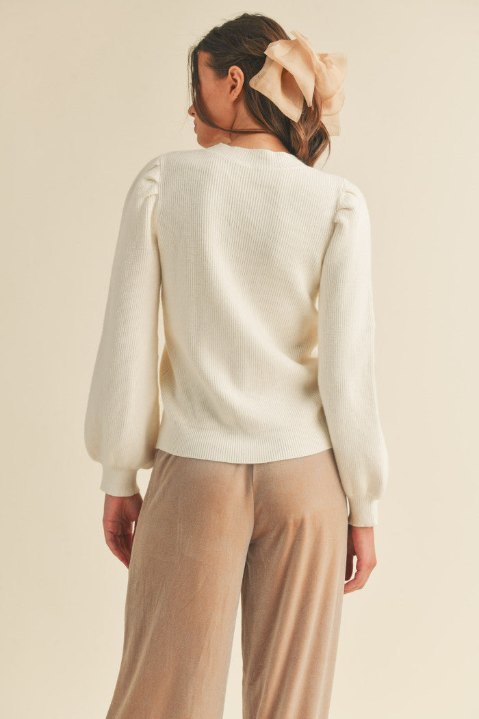 Ribbed Texture Puff Sleeve Sweater Ivory
