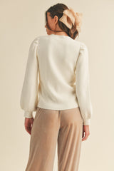 Ribbed Texture Puff Sleeve Sweater Ivory