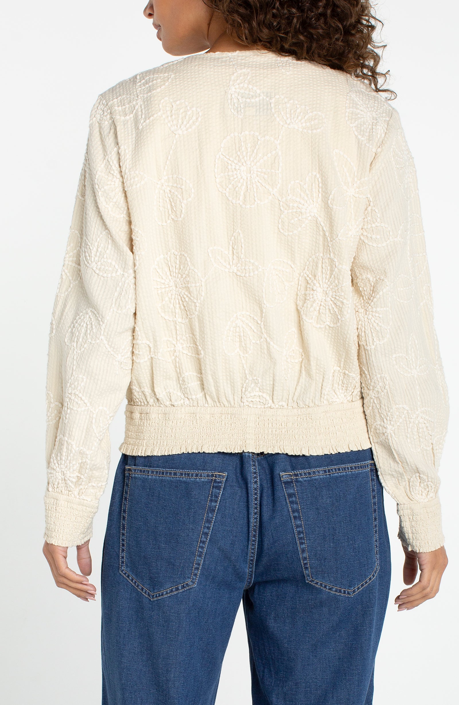 Stitched Floral Detail Bomber Jacket Pale Sand Stone