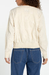 Stitched Floral Detail Bomber Jacket Pale Sand Stone
