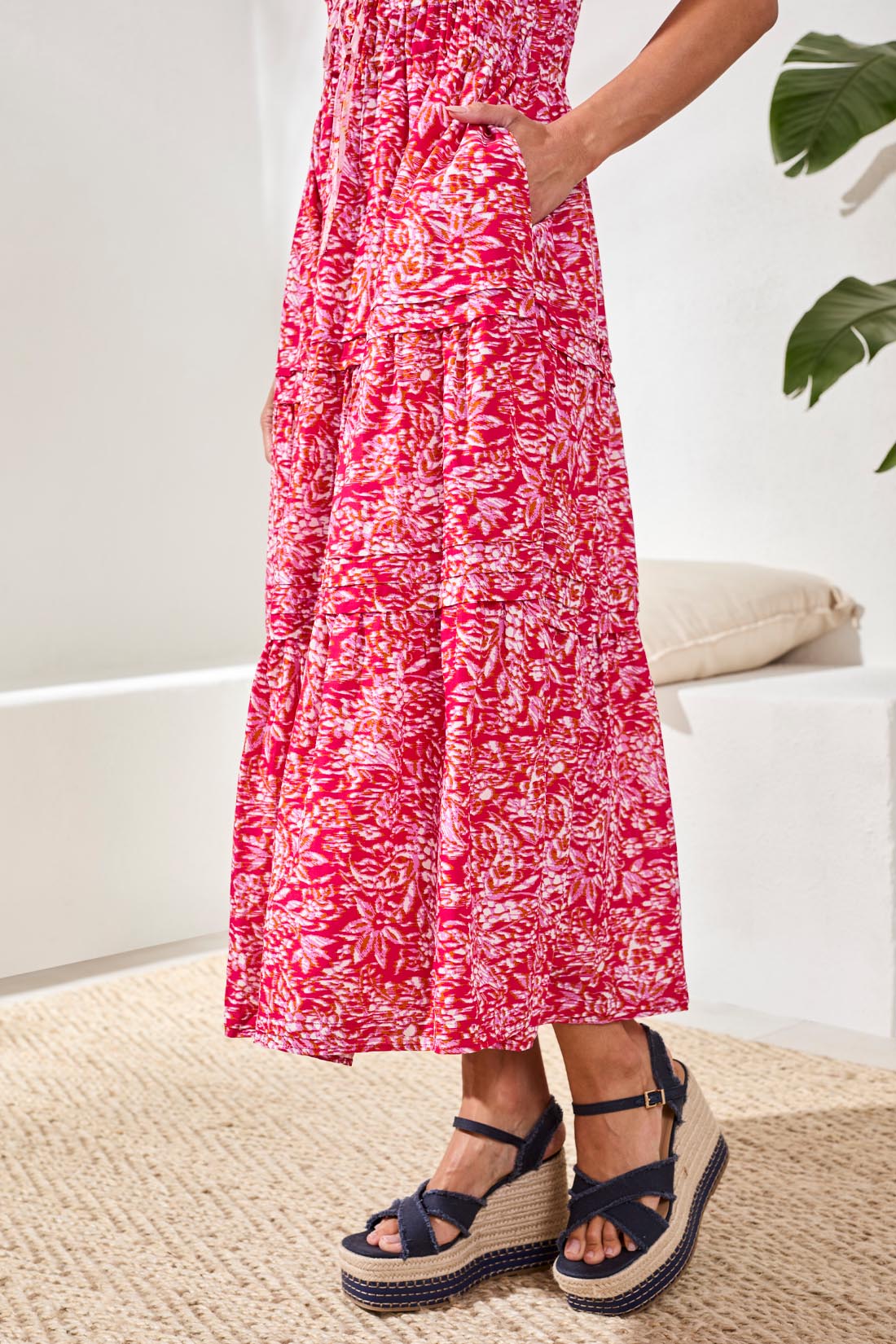 Drawcord Waist Printed Maxi Dress Gardenia