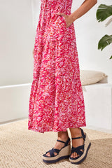 Drawcord Waist Printed Maxi Dress Gardenia