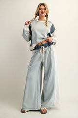 Frayed Colorblock Long Sleeve Pullover Sage