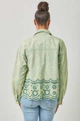 Eyelet Hem Detail Washed Shacket Sage Mint