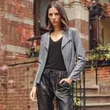 Classic Leather Knit Moto Jacket Charcoal