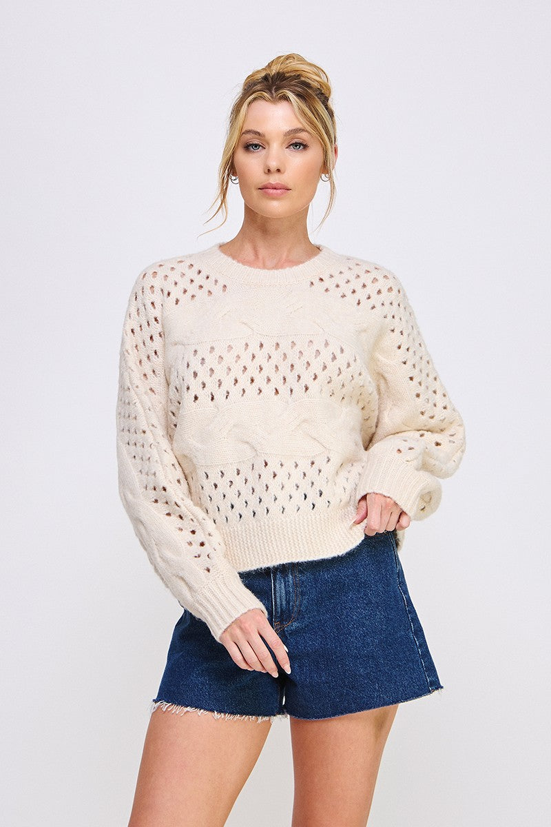 Open Knit Oversized Cable Knit Sweater Vanilla Sand