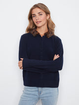 Removable Fur Collar Button Up Cardigan Navy