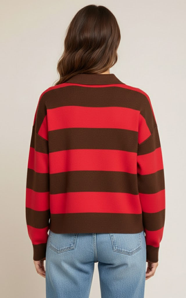 Striped Polo Shirt Red Brown