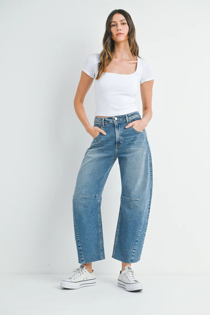 Seam Detail Barrel Leg Jeans Medium