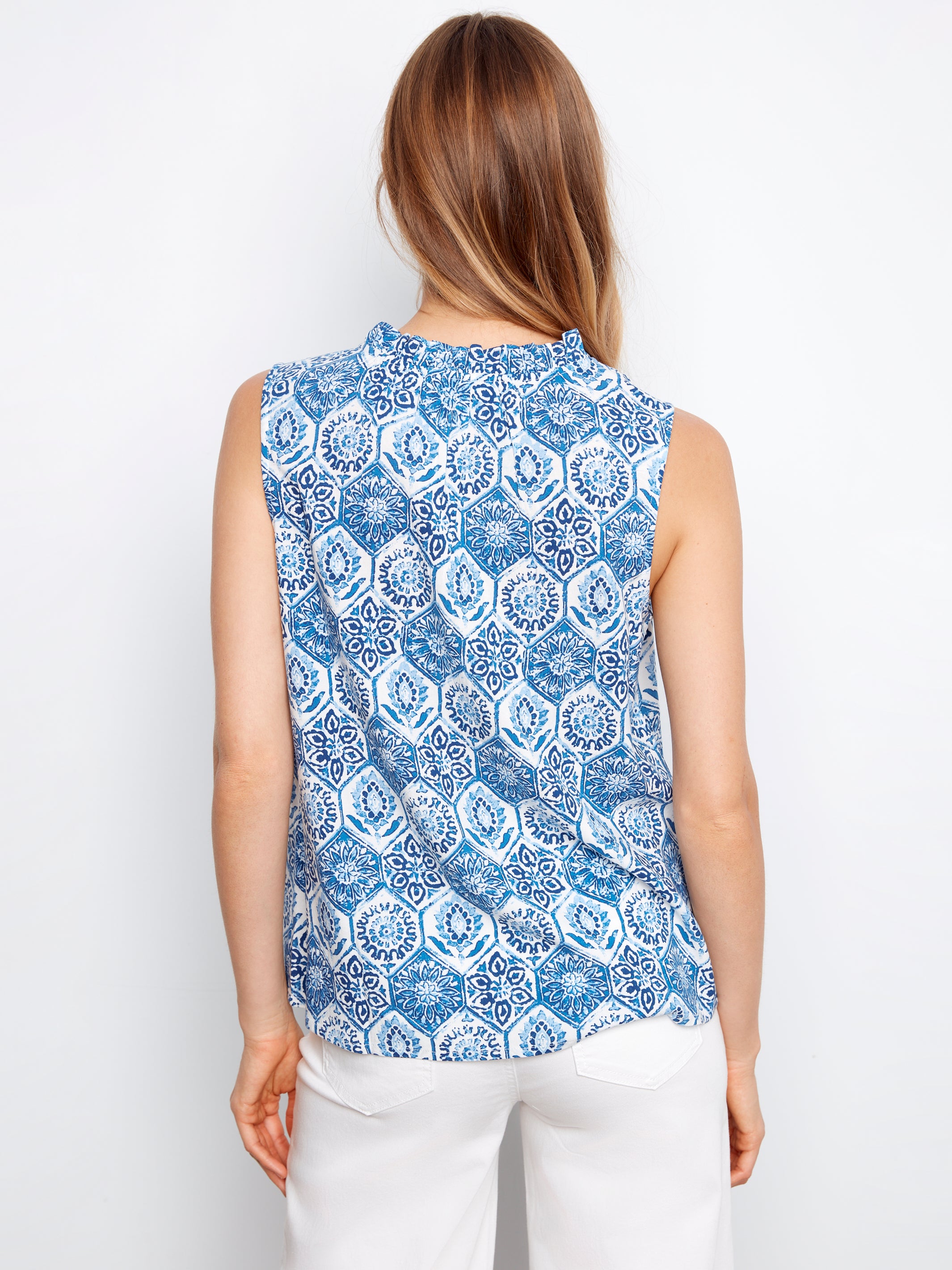 Sleeveless Ruffle Neck Top Mosaic
