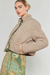Bubble Quilted Zip Up Jacket Taupe