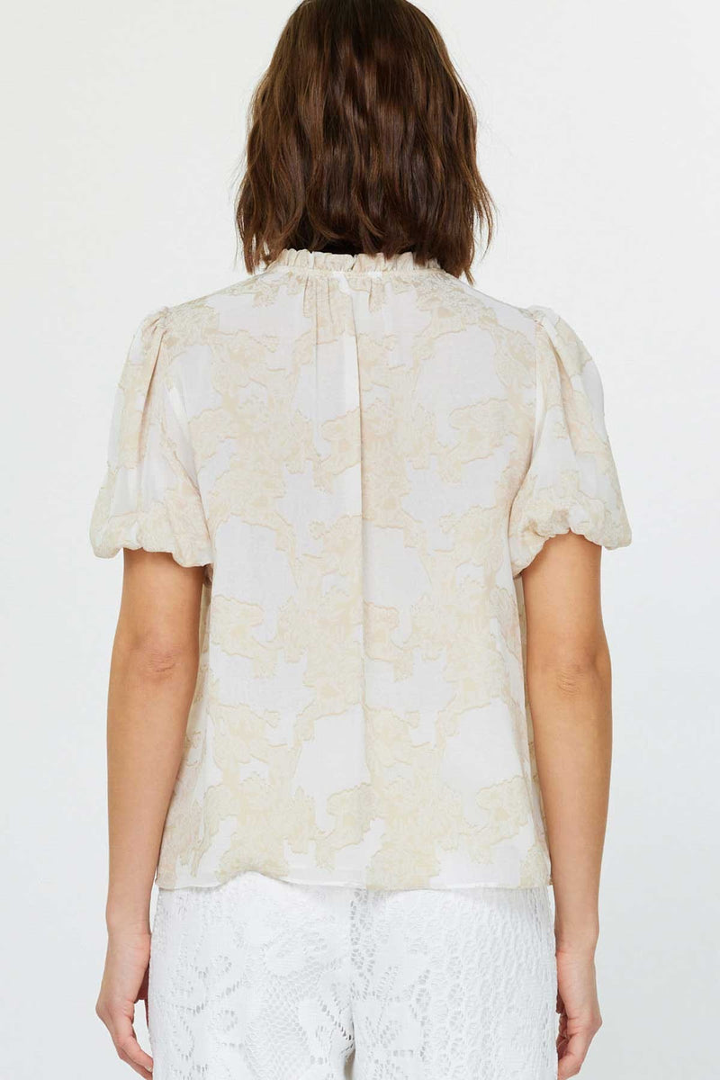 Floral Printed Ruffled Collar Blouse Natural