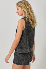Jagged Hem Mineral Wash Terry Tank Washed Black