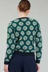 Mod Floral Pullover Sweater Deep Green Multi