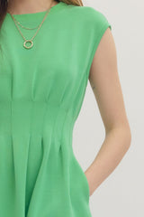 Cap Sleeve Pleated Waist Dress Green