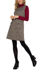 Sleeveless Front Pockets Shift Dress Black + Tan Houndstooth