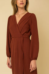 Pleated Front Tulip Hem Dress Brick