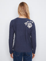 Reverse Print Floral Vneck Sweater Flowers