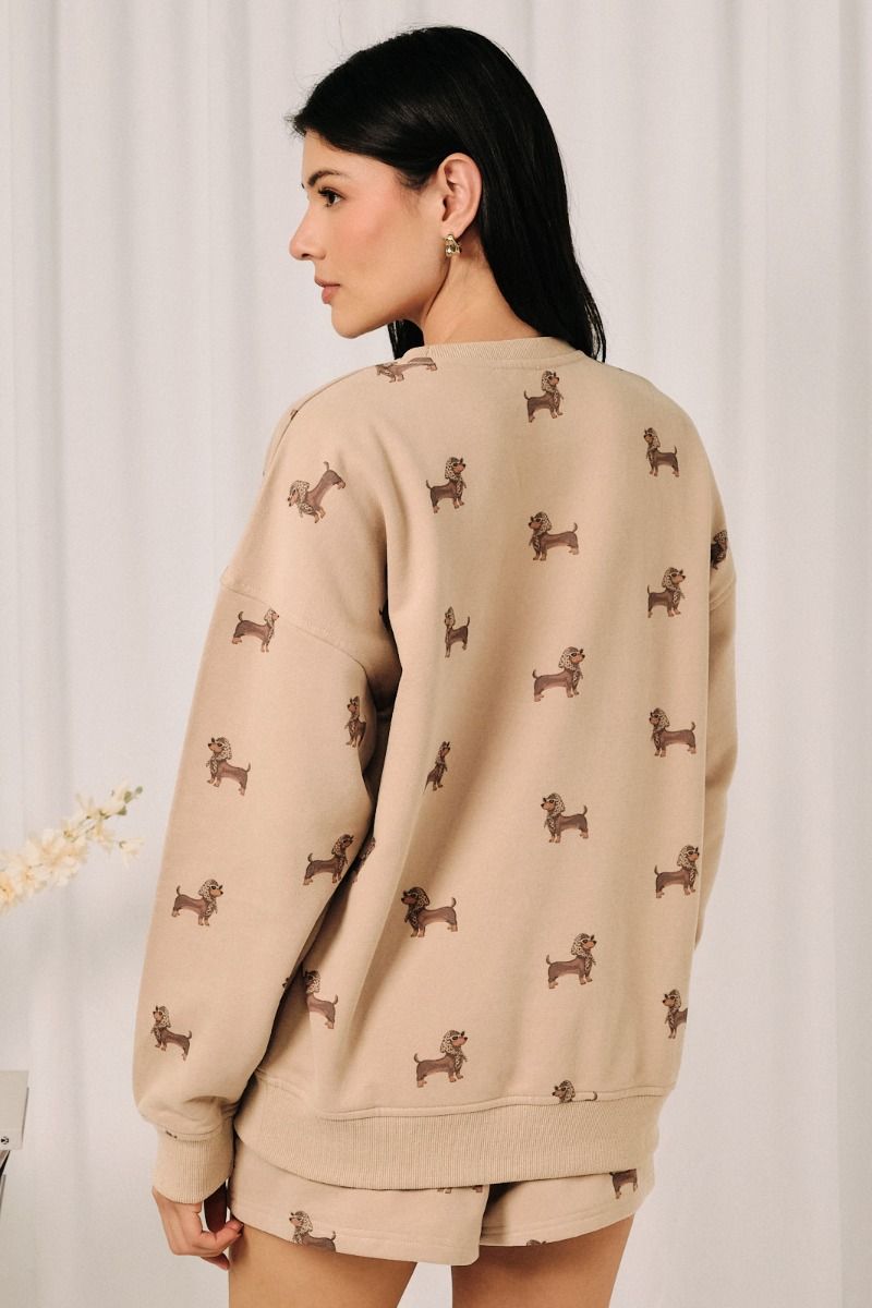 Louisa Weiner Dog Crew Neck Sweatshirt Mocha