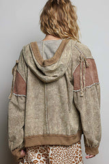 Washed Mixed Panel Tie Details Jacket Dusty Chocolate