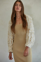 Time To Shine Sequin Cardi Natural
