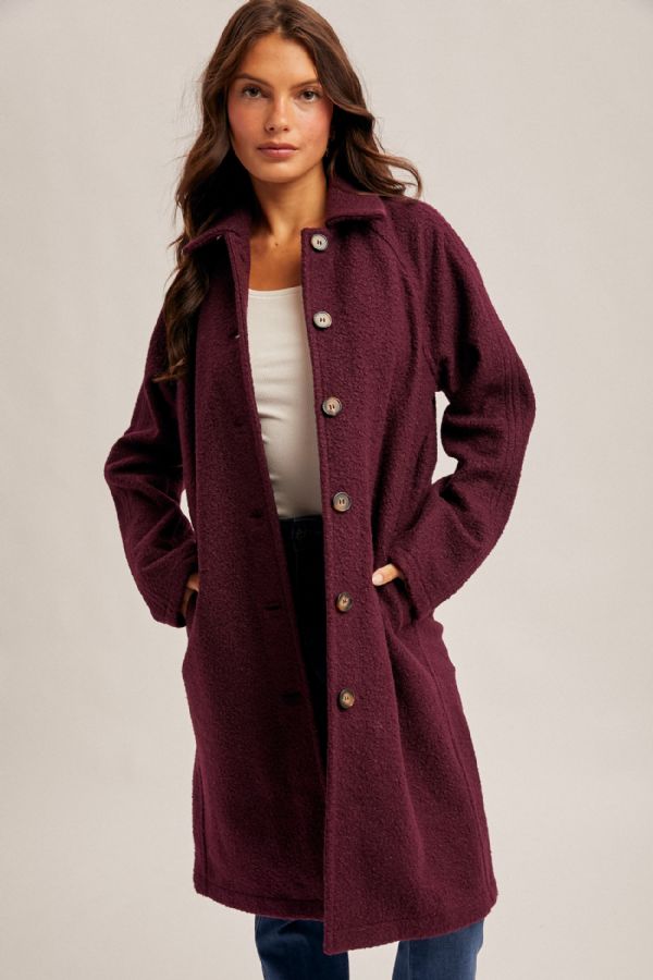 Teddy Textured Button Down Coat Plum