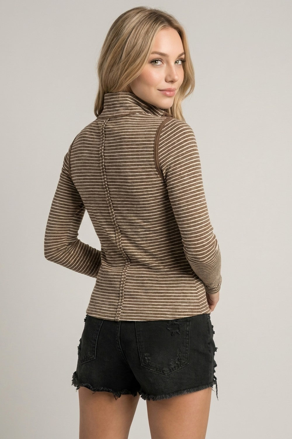 Long Sleeve Striped Henley Top